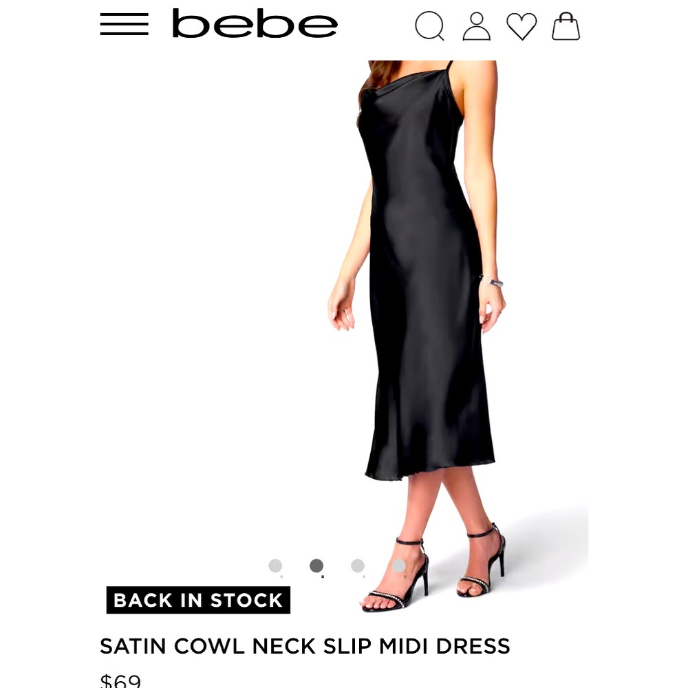 Bebe SATIN COWL NECK SLIP MIDI BLACK DRESS / Size Small / NWT
